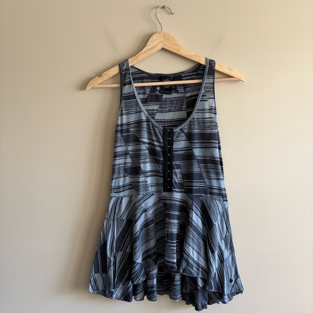Harley-Davidson Black and Gray Striped Tank Top, Size Small